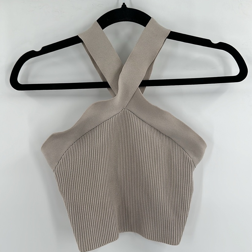 Babaton Cream Ribbed Cross-Front Tank Top - Picture 2 of 6